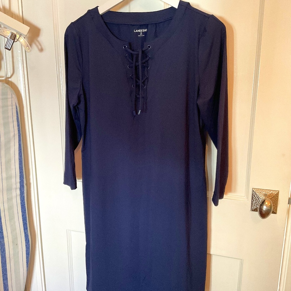 Land’s End Medium swim cover dress, Navy with nautical tie detail. Coverup